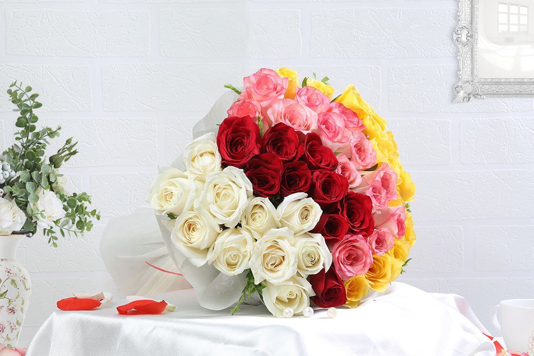 Buy Multi Colored Rose Bouquet Online