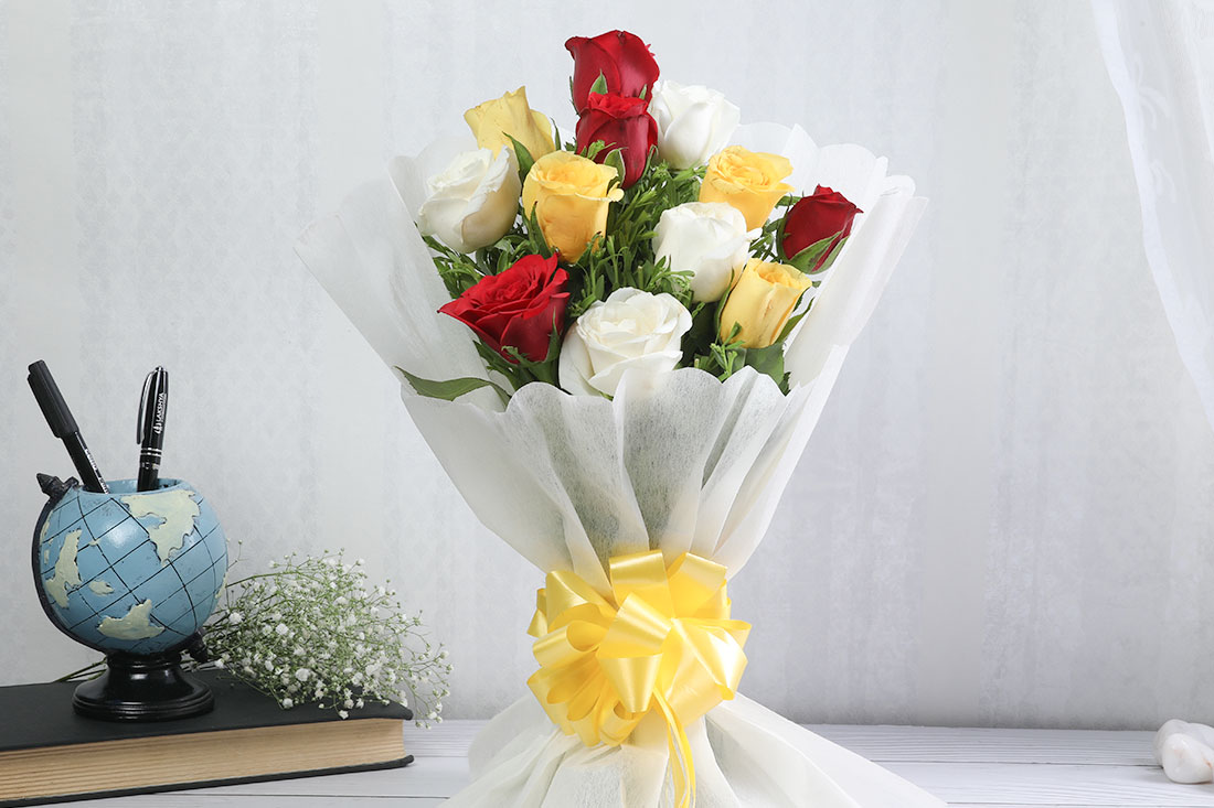 Buy Red White And Yellow Rose Bouquet