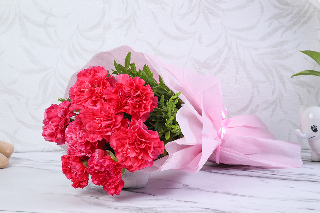 Carnation with ribbon bouquet Order Now