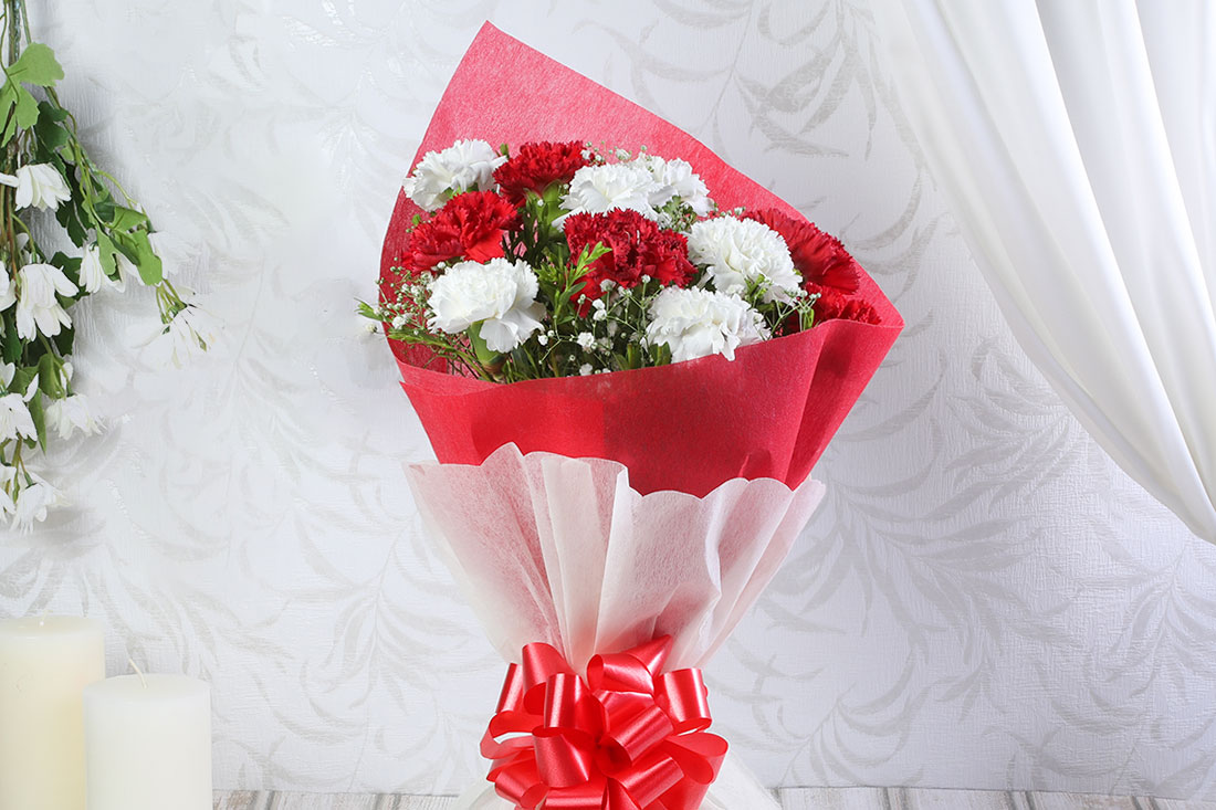 Red White carnation combo Buy Online
