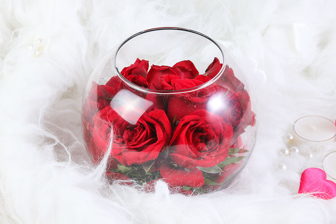 Order Send Red Rose In Glass Bowl Gift Online