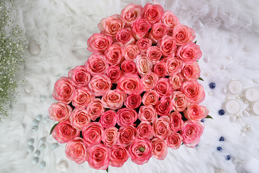Heart Shaped Arrangement of 50 Pink Roses: Send Online