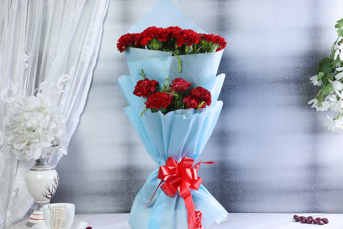Beautiful Arrangement of 18 Red Carnations