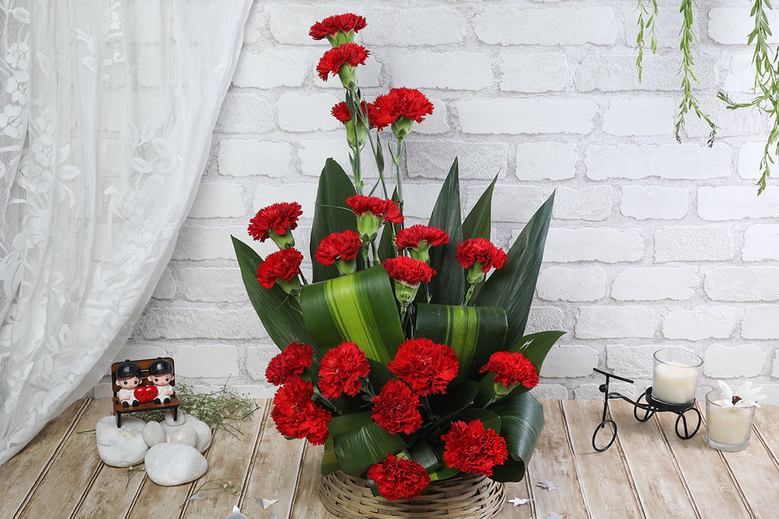 20 Red Carnations in a Basket