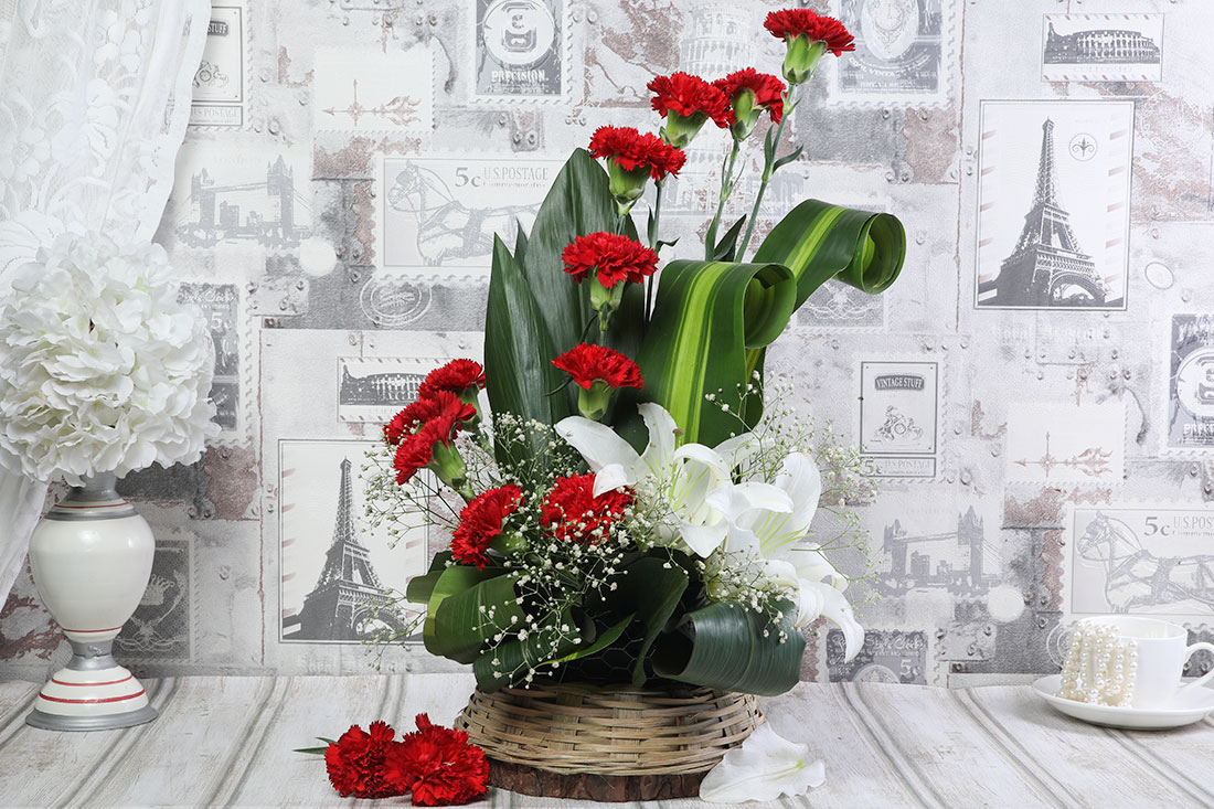 Lily And Carnation in Basket Order Now