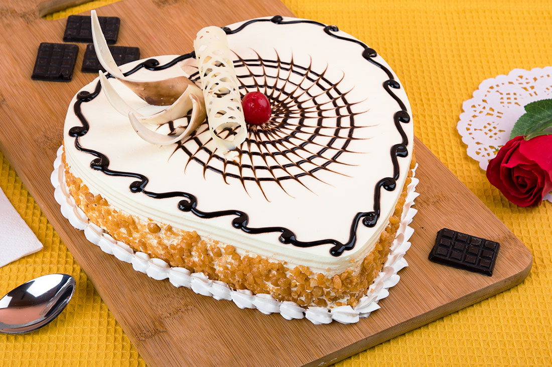 Heart Shaped Butterscotch Cake: Order for Birthday and Anniversary Send Now