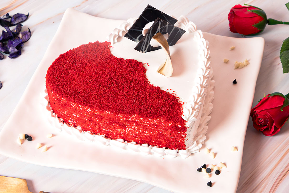 Send Red and White Hear Shape Cake: Order Now