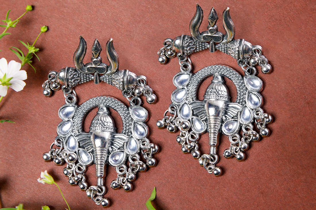 Divine Trishul Ocidised Earrings