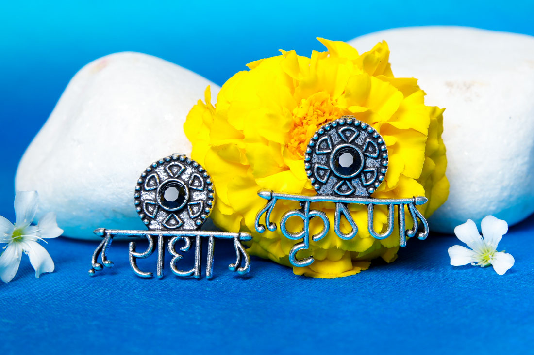 Radha Krishna Oxidised Earrings