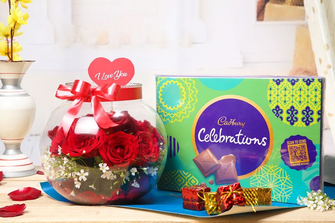 Send Red Rose Bowl with Celebrations Online