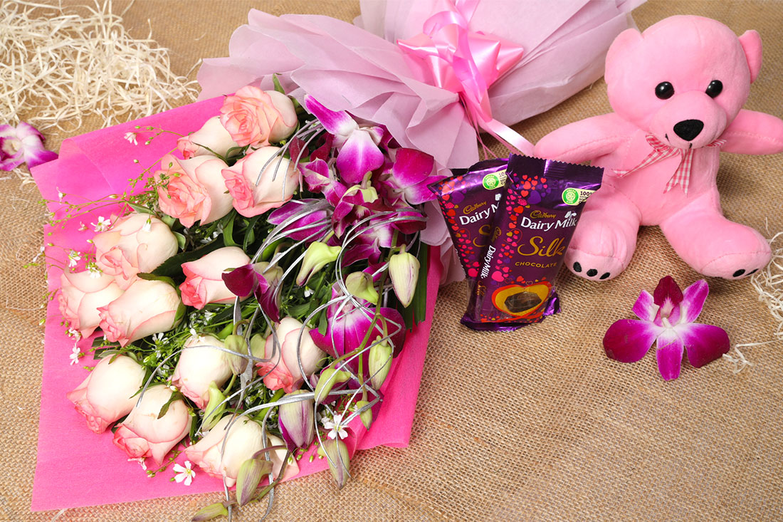 Roses with Chocolates and Teddy Order Now