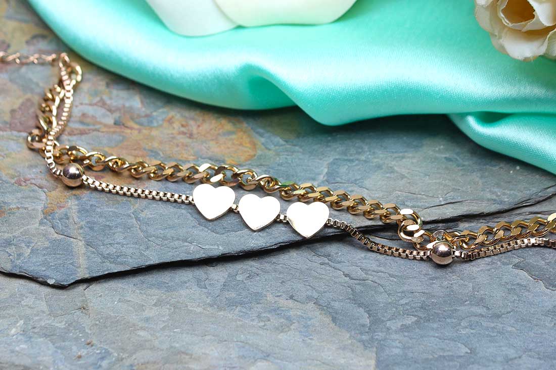 Golden Heart Multistrand Stylish Bracelet