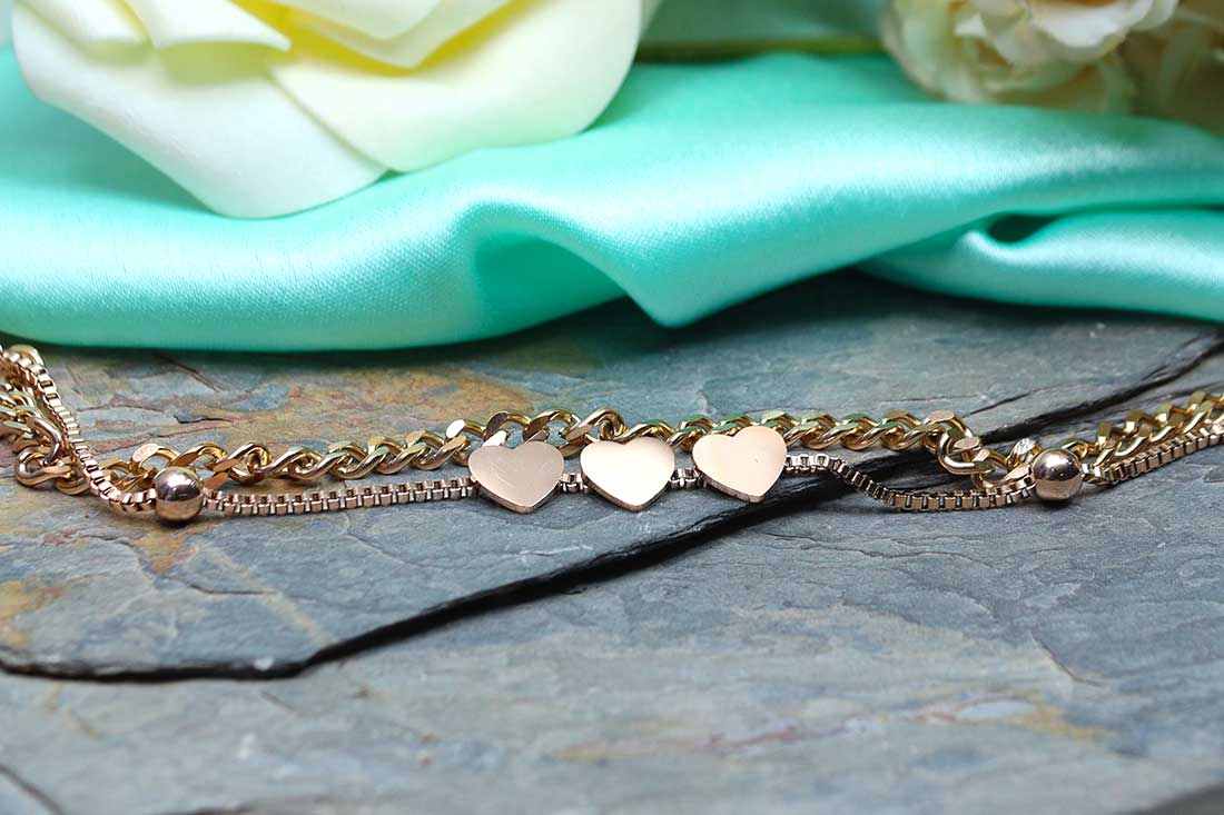 Golden Heart Multistrand Stylish Bracelet