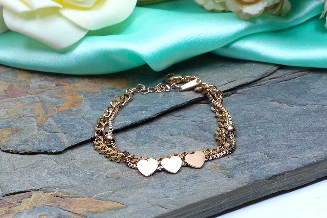 Golden Heart Multistrand Stylish Bracelet