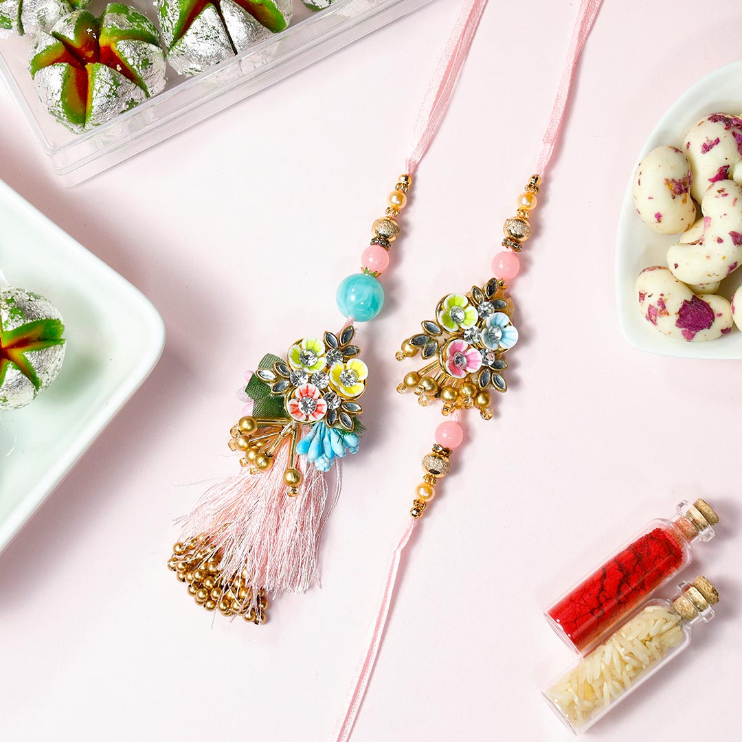 Beautiful Couple Rakhi Set With Sweets & Dragees