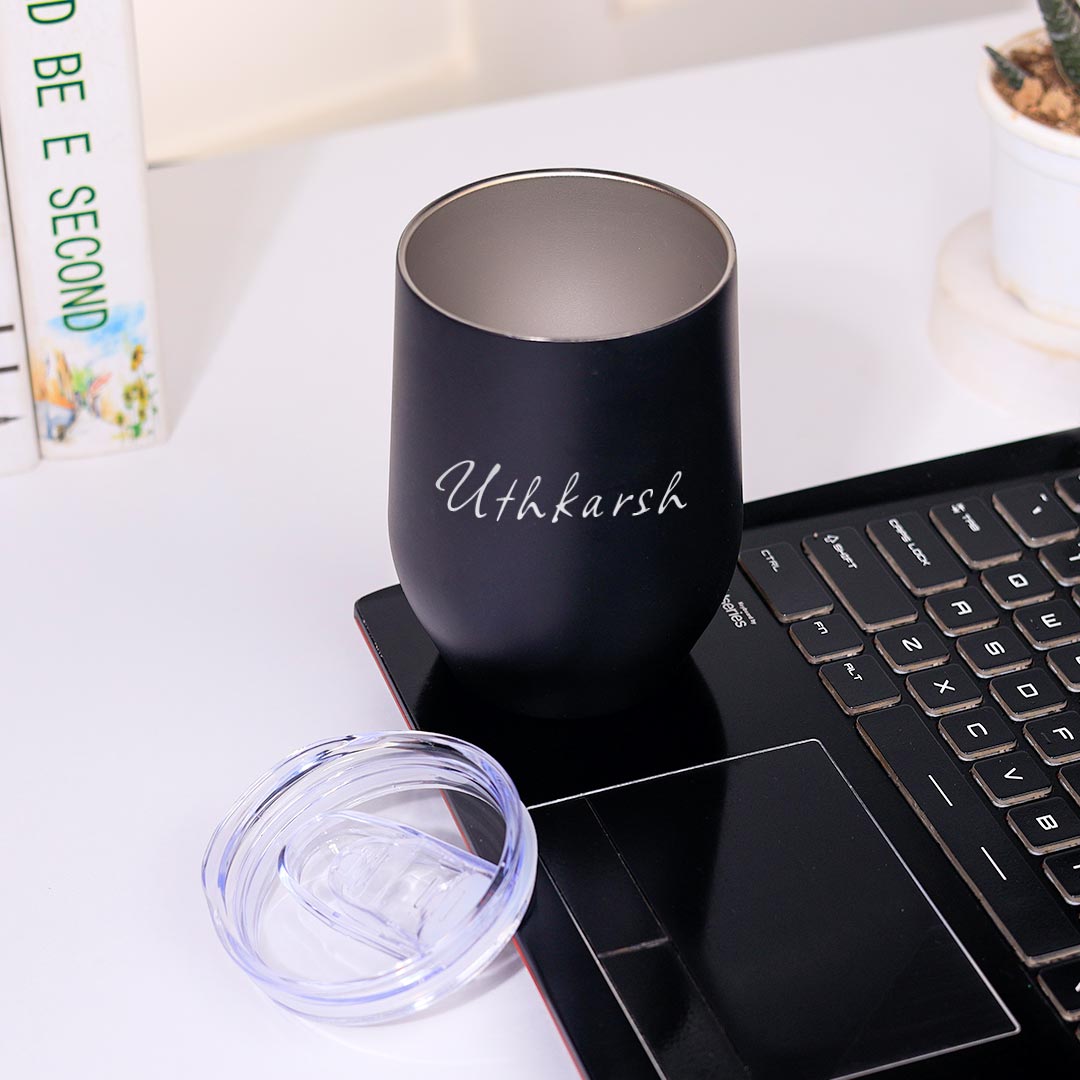 Black Solid Sipper With Customized Message