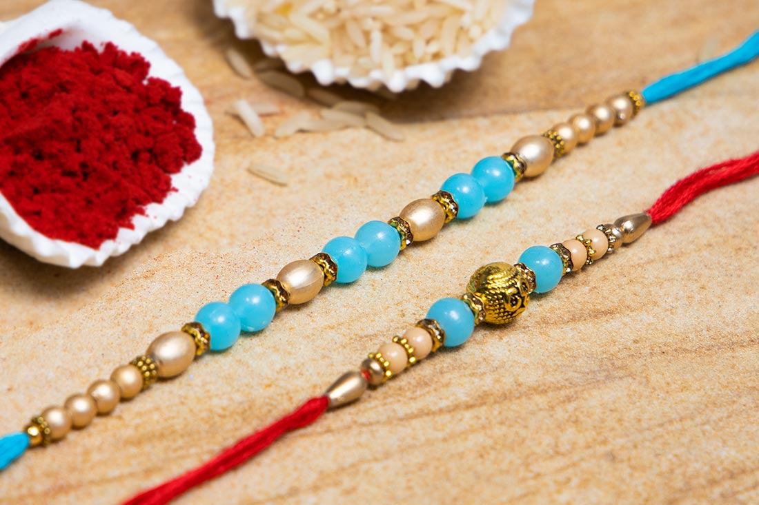 Blue pearl rakhi combo