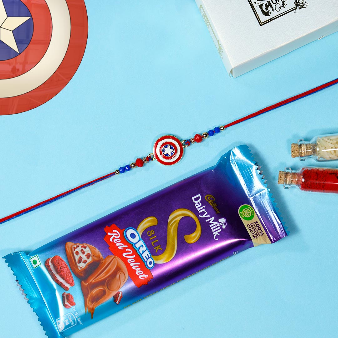 Captain America Rakhi with Dairy Milk