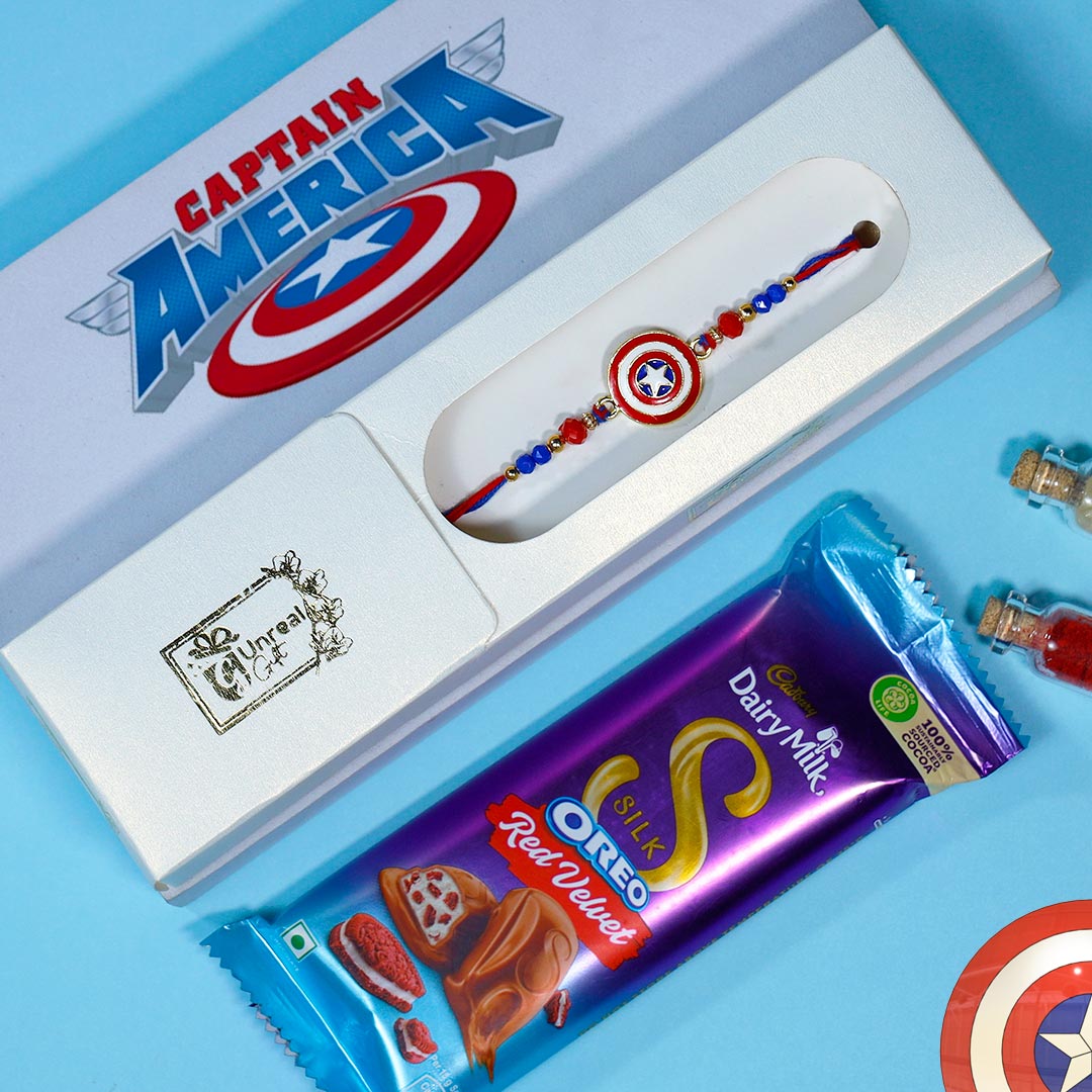 Captain America Rakhi with Dairy Milk