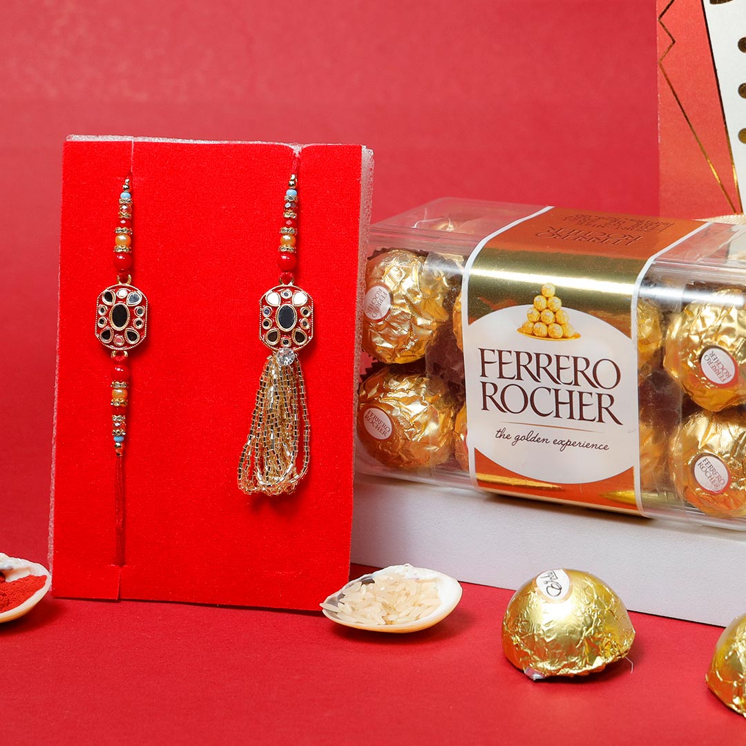 Classic Stone Rakhi N Lumba With Ferrero Rocher