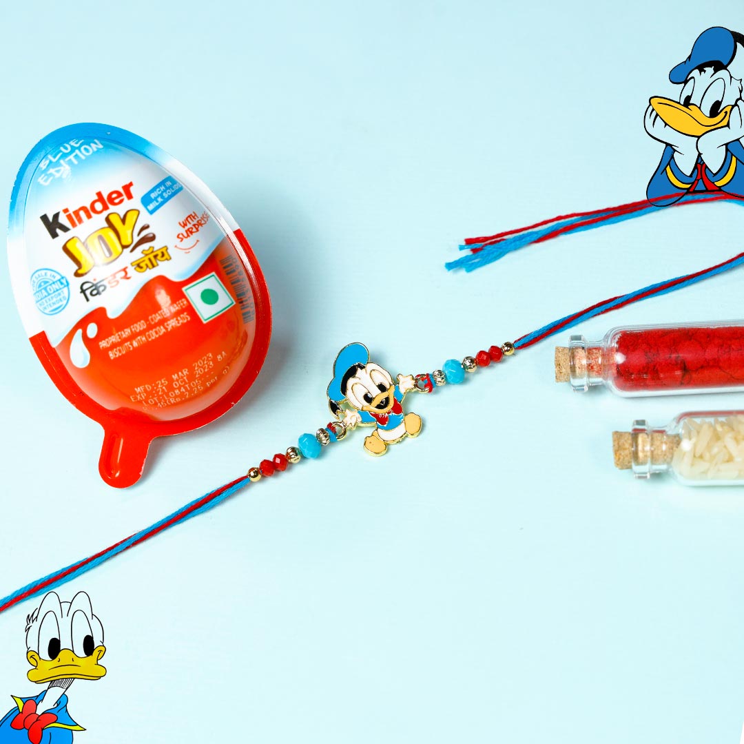 Cute Donald Duck Rakhi With Kinder Joy