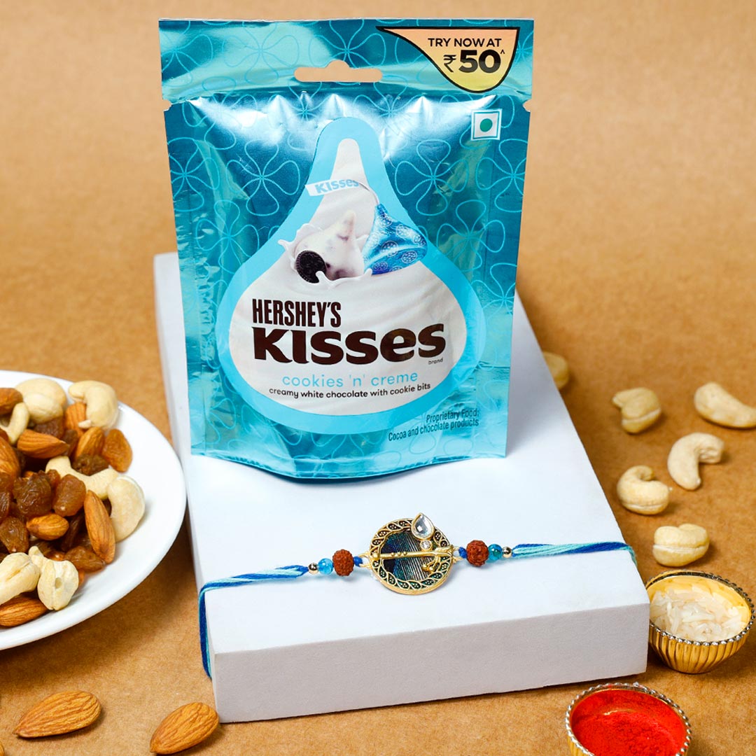 Order Designer Krishna Rakhi With Chocolates & Dry Fruits Online