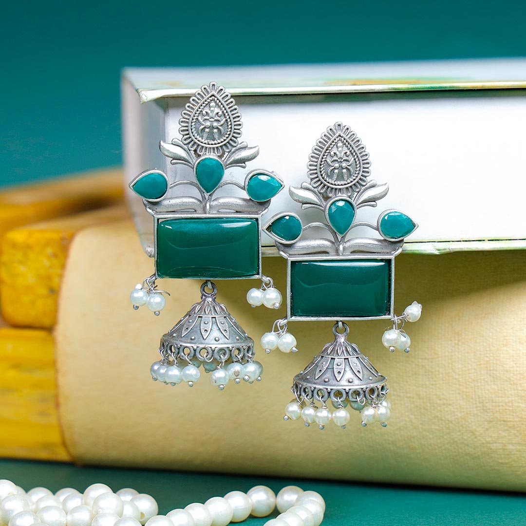 Order Elegant Green Stone Studded Earrings Online