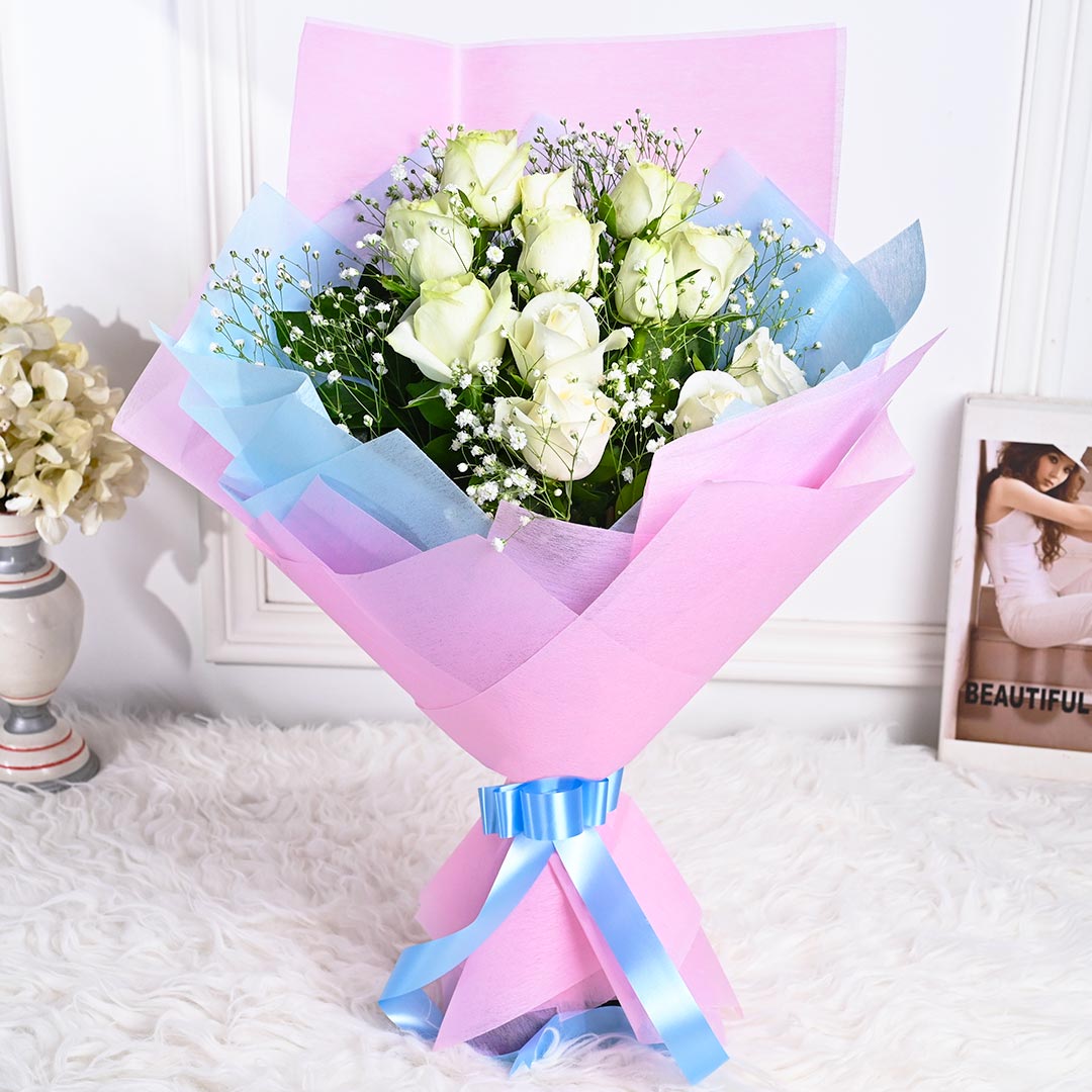 Enchanting White Roses Bouquet