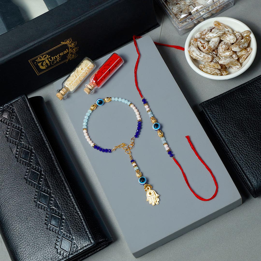 Buy Evil Eye Charm Rakhi set with Unisex accessories Online