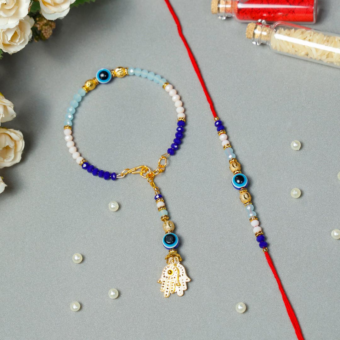 Evil Eye Charm Rakhi set with Unisex accessories