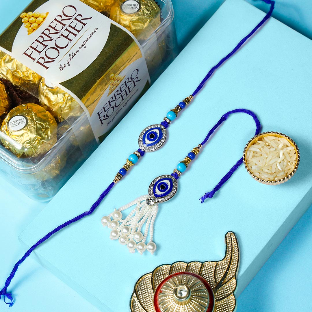 Evil Eye Couple Rakhi Set With Ferrero Rocher