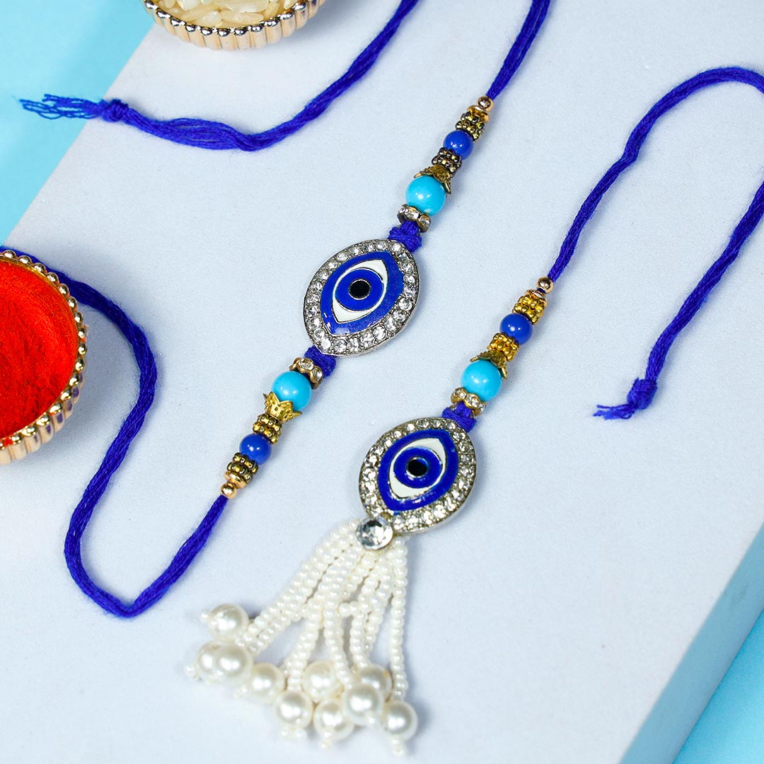 Evil Eye Couple Rakhi Set With Ferrero Rocher