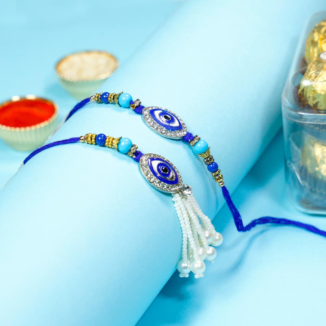 Evil Eye Couple Rakhi Set With Ferrero Rocher