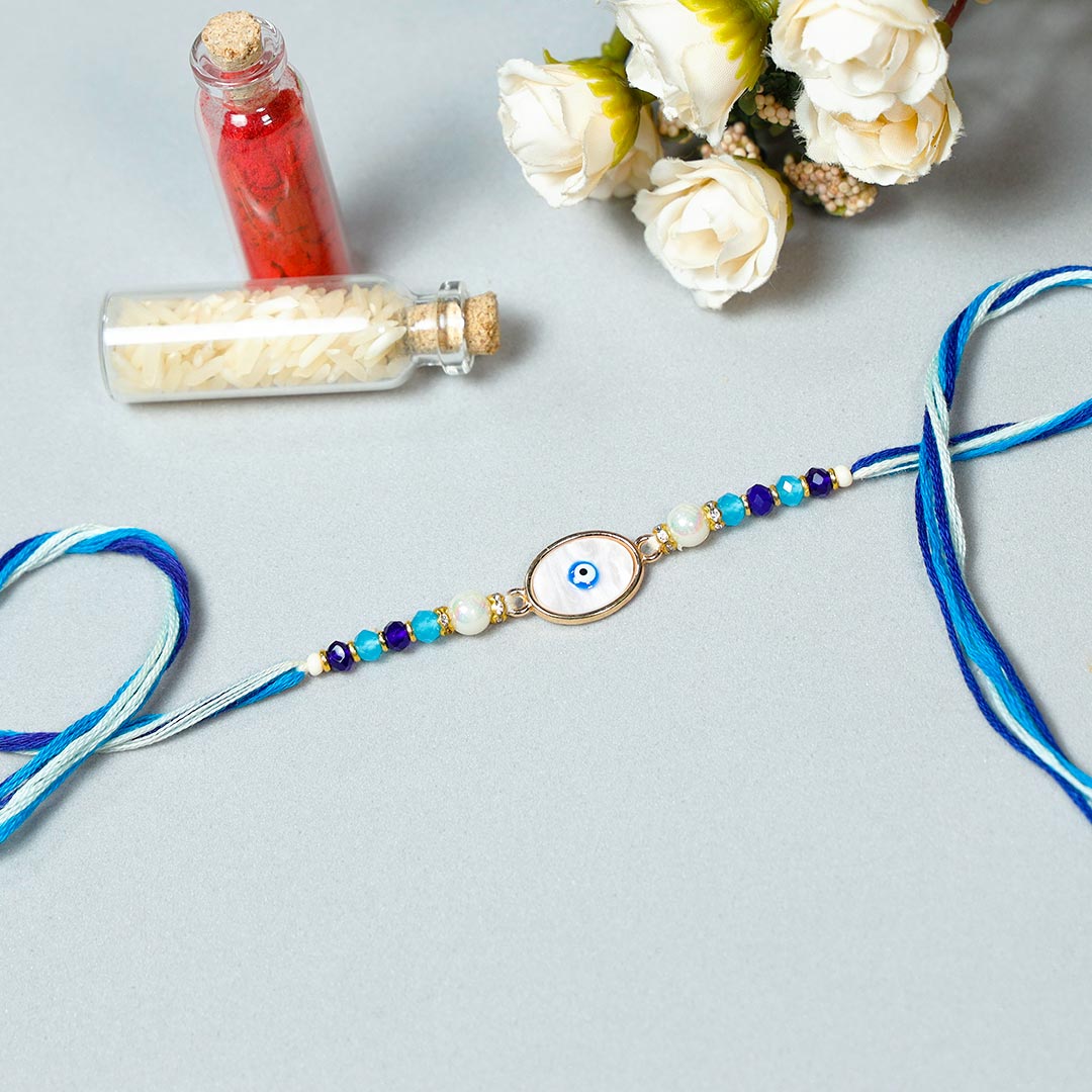 Evil eye rakhi with Assorted dry fruits plate