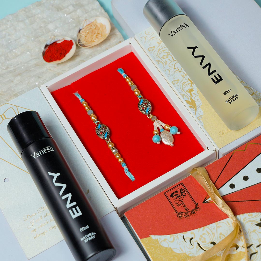 Buy Fancy Couple Rakhi With Envy Perfume