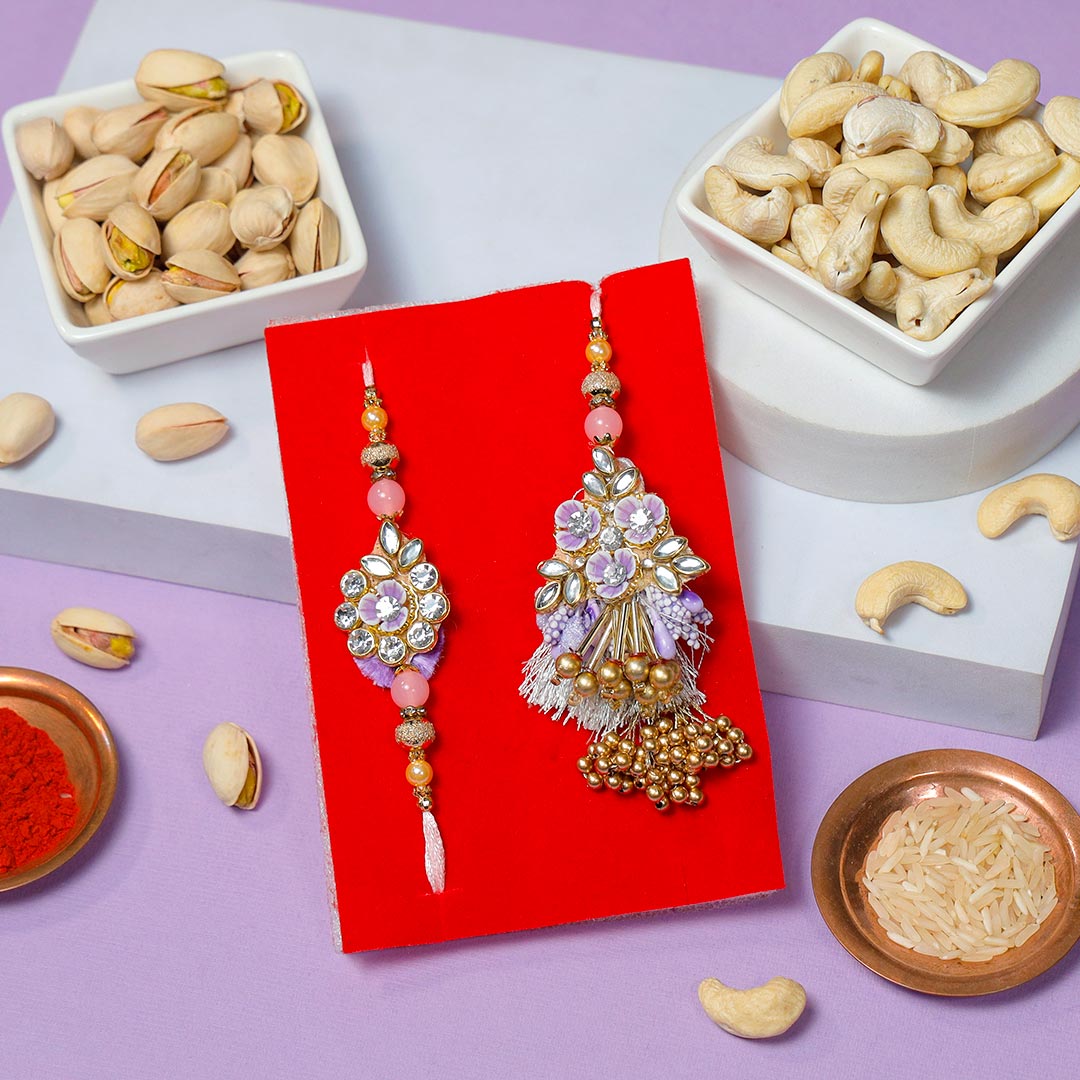 Send Floral Bhaiya Bhabhi Rakhi Set With Dry Fruits Online