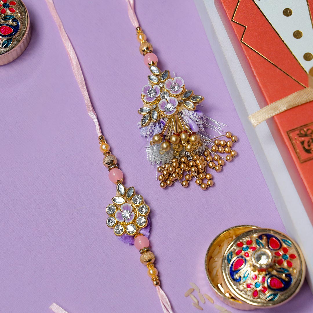 Floral Bhaiya Bhabhi Rakhi Set With Dry Fruits