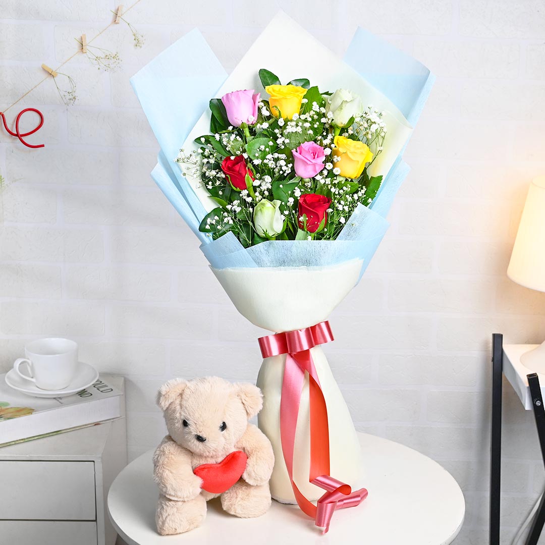 Order Garden Mix Roses N Cuddly Teddy