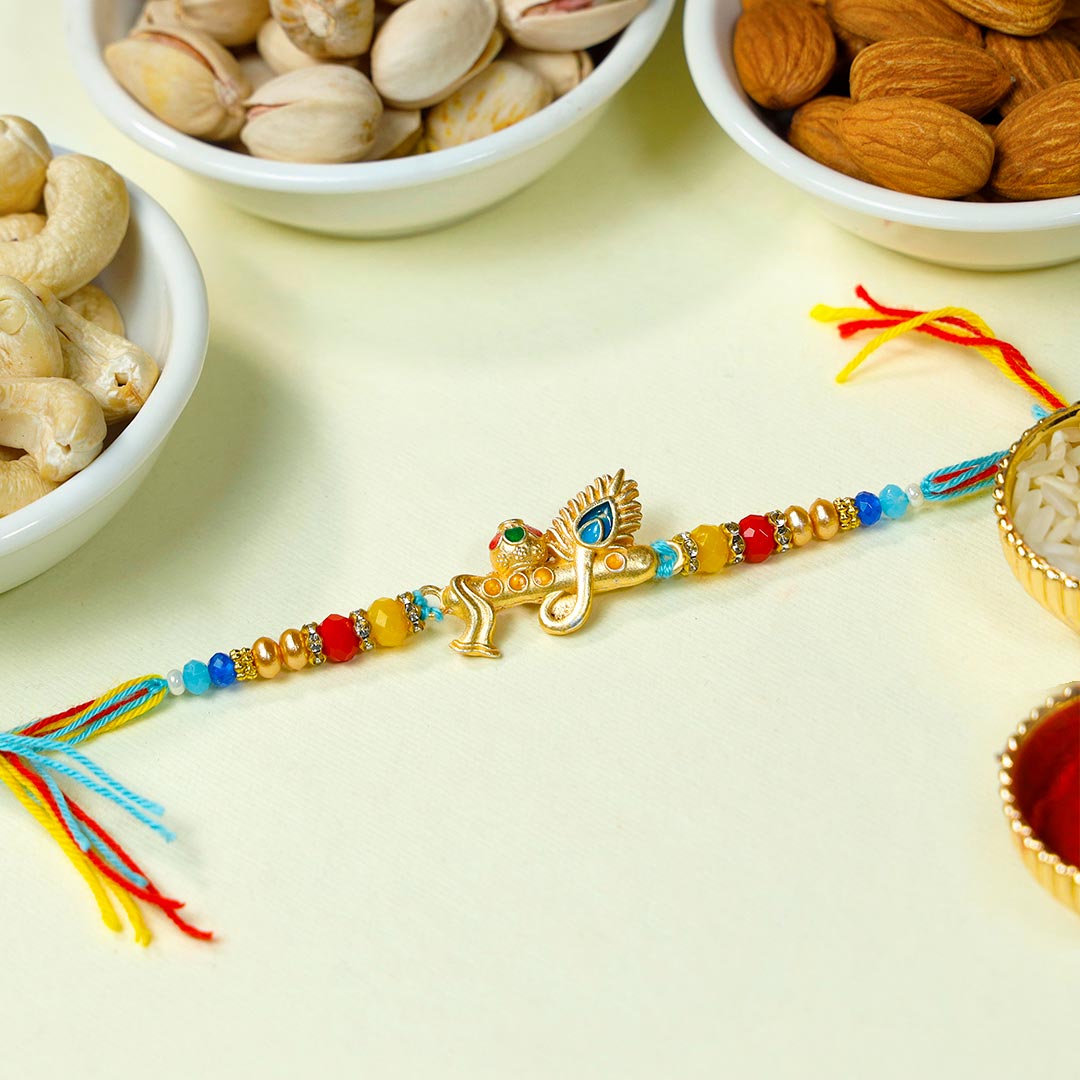 Golden Divine Rakhi With Dry Fruits