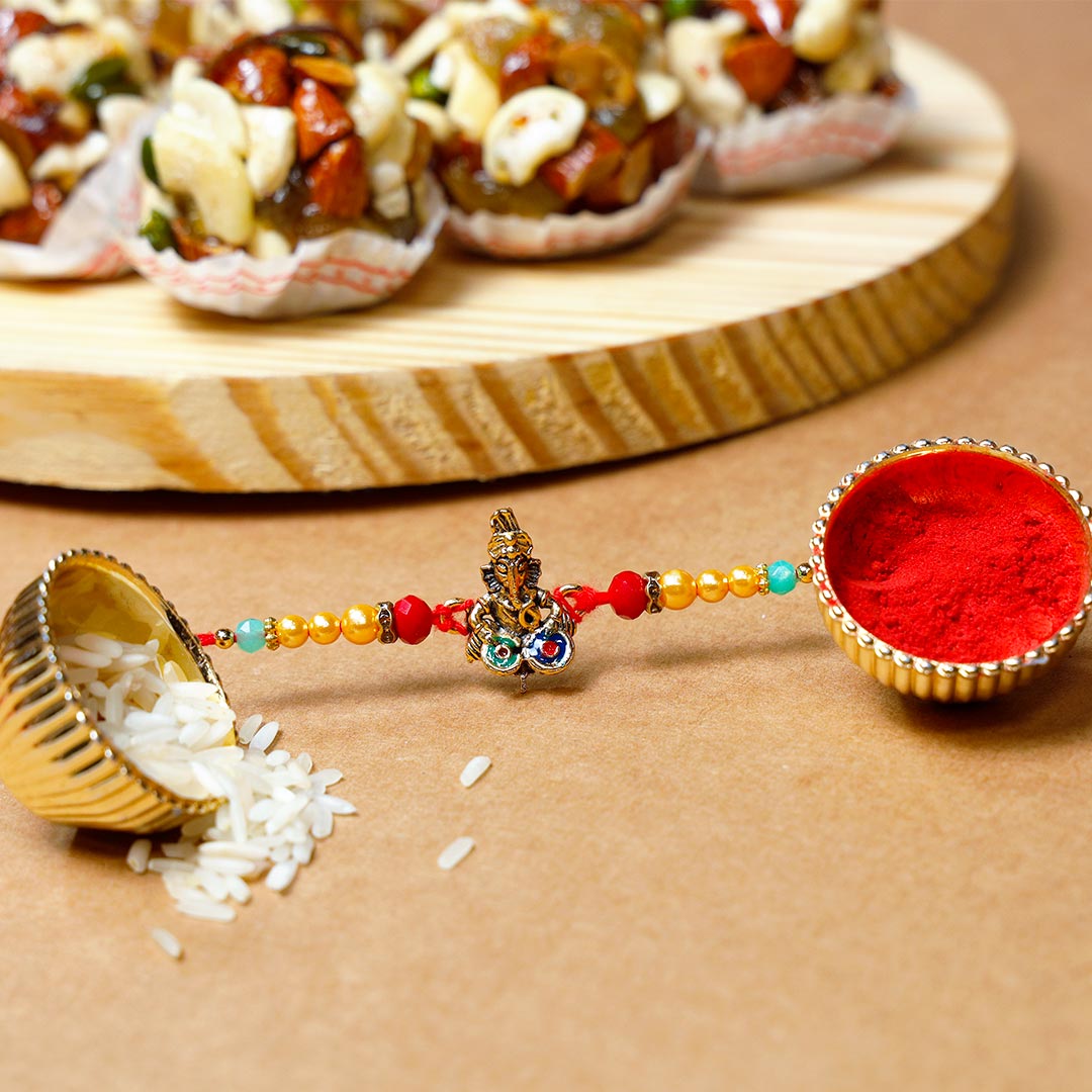Graceful Ganesha Rakh With Dry Fruits Ladoo Buy Online