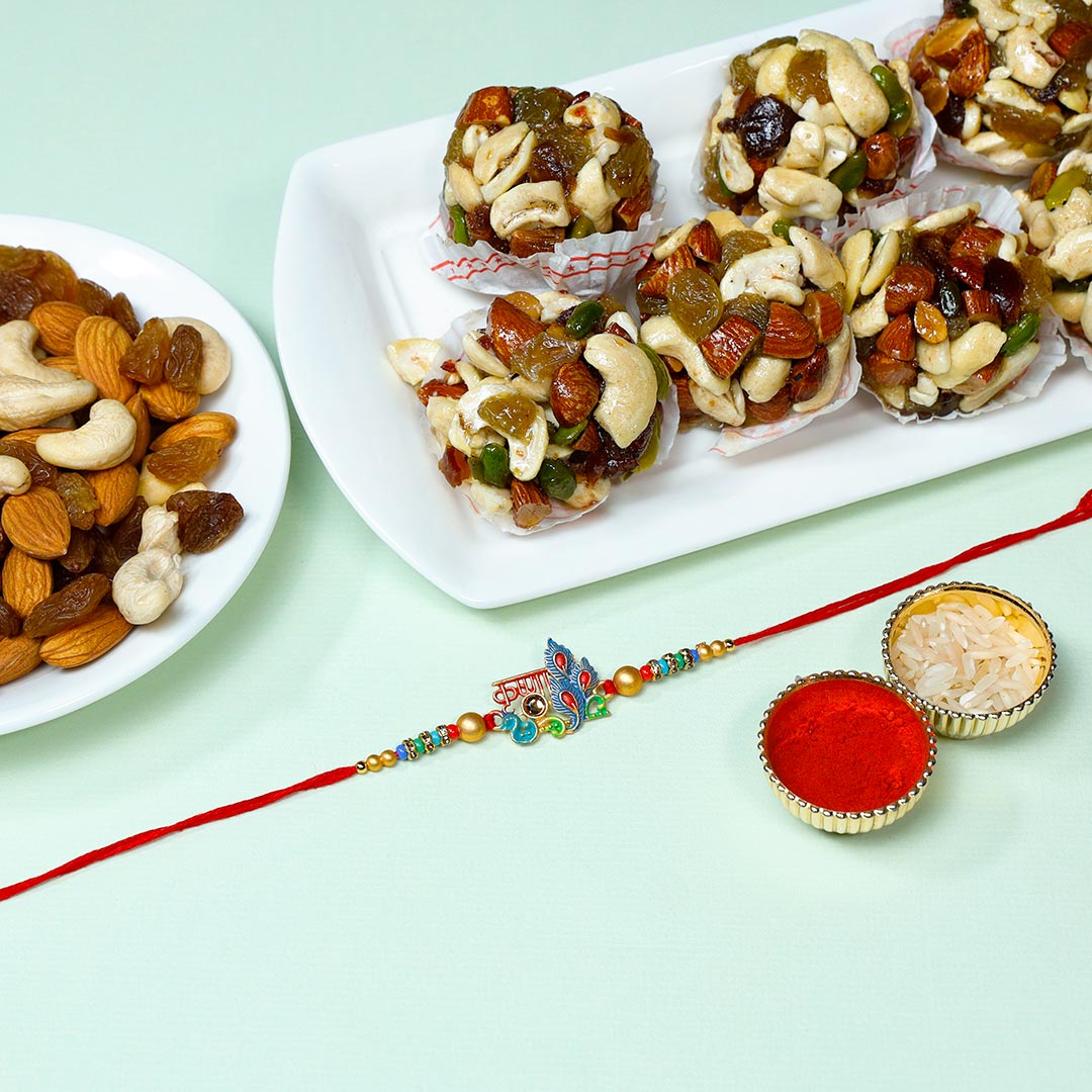 Buy Krishna Rakhi With Assorted Dry Fruits N Laddoo