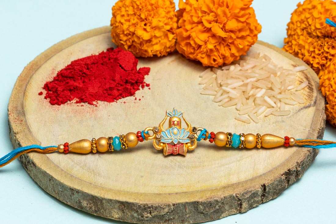 Order Lotus Damru beaded rakhi Online