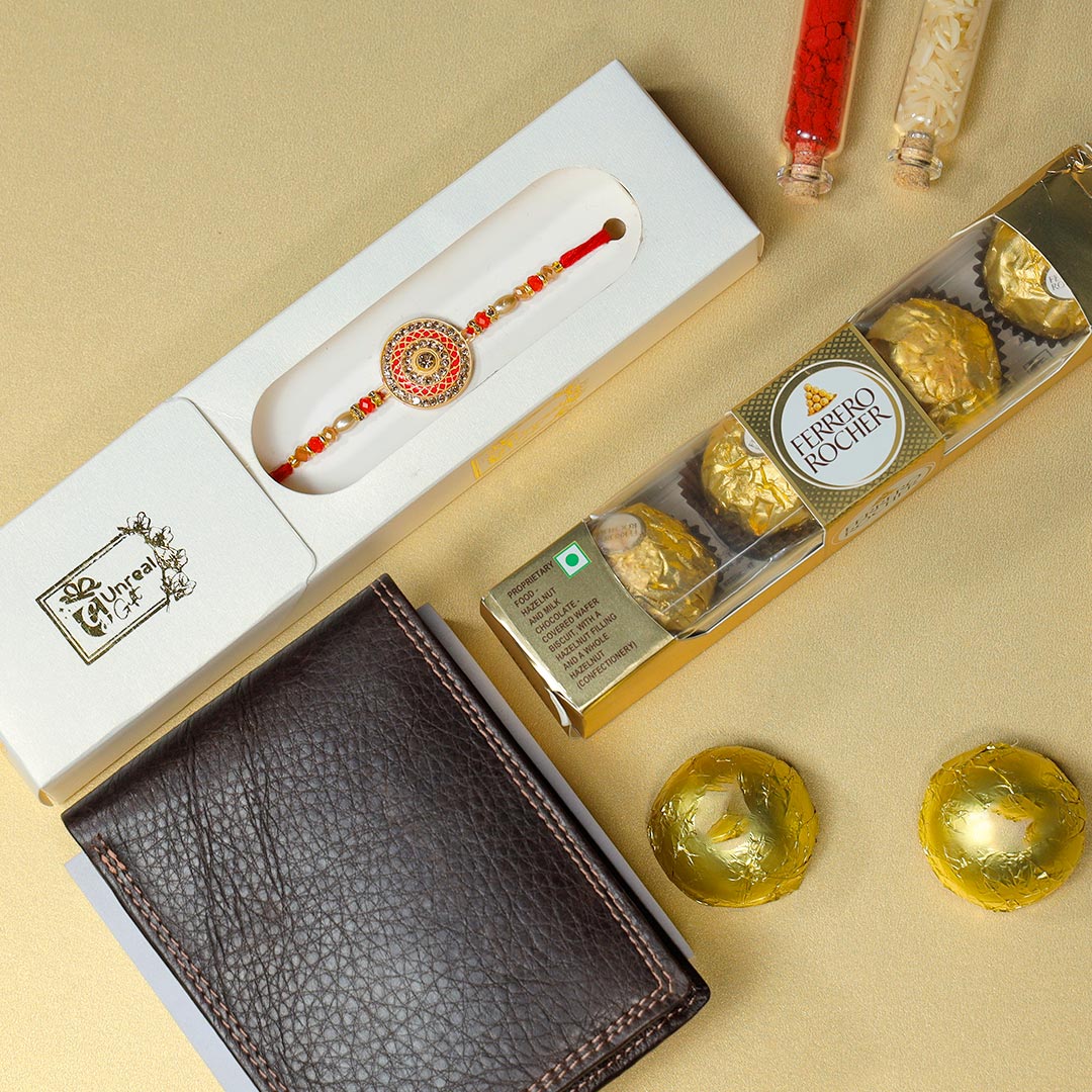 Meenakari Rakhi With Ferrero Rocher N Wallet