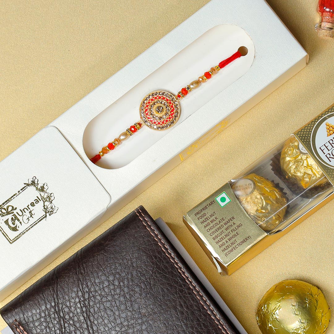 Meenakari Rakhi With Ferrero Rocher N Wallet