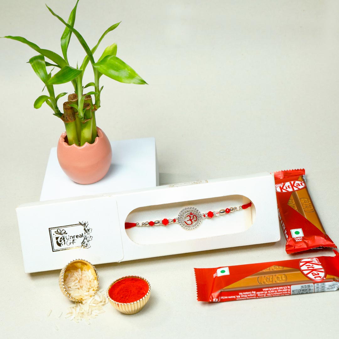 Om Rakhi With Lucky Bamboo & Kitkat