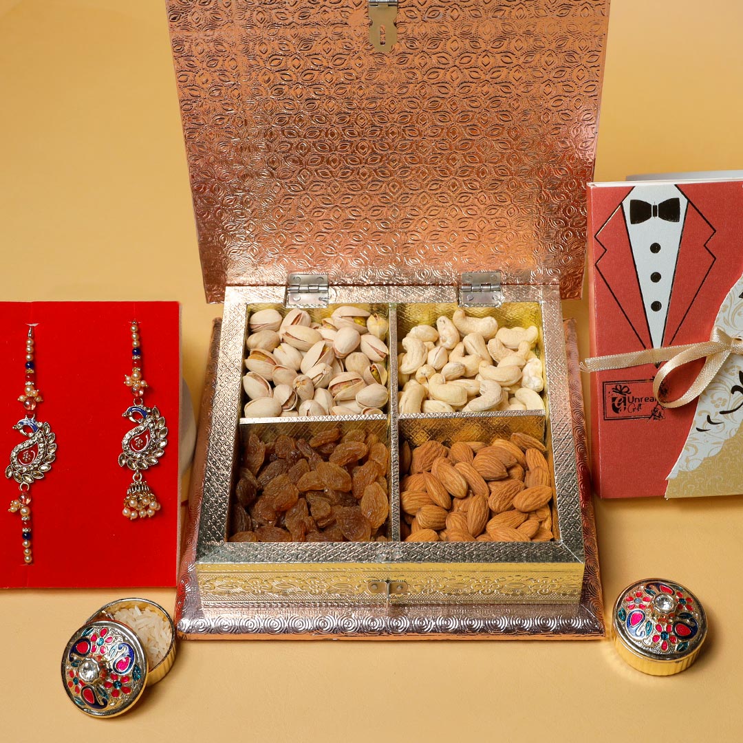 Peacock Rakhi With Dry Fruits For Bhaiya Bhabhi