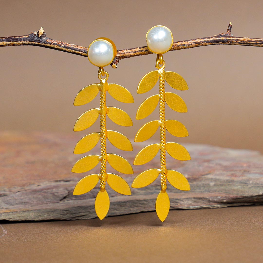 Pearl N Brass Danglers Order Now