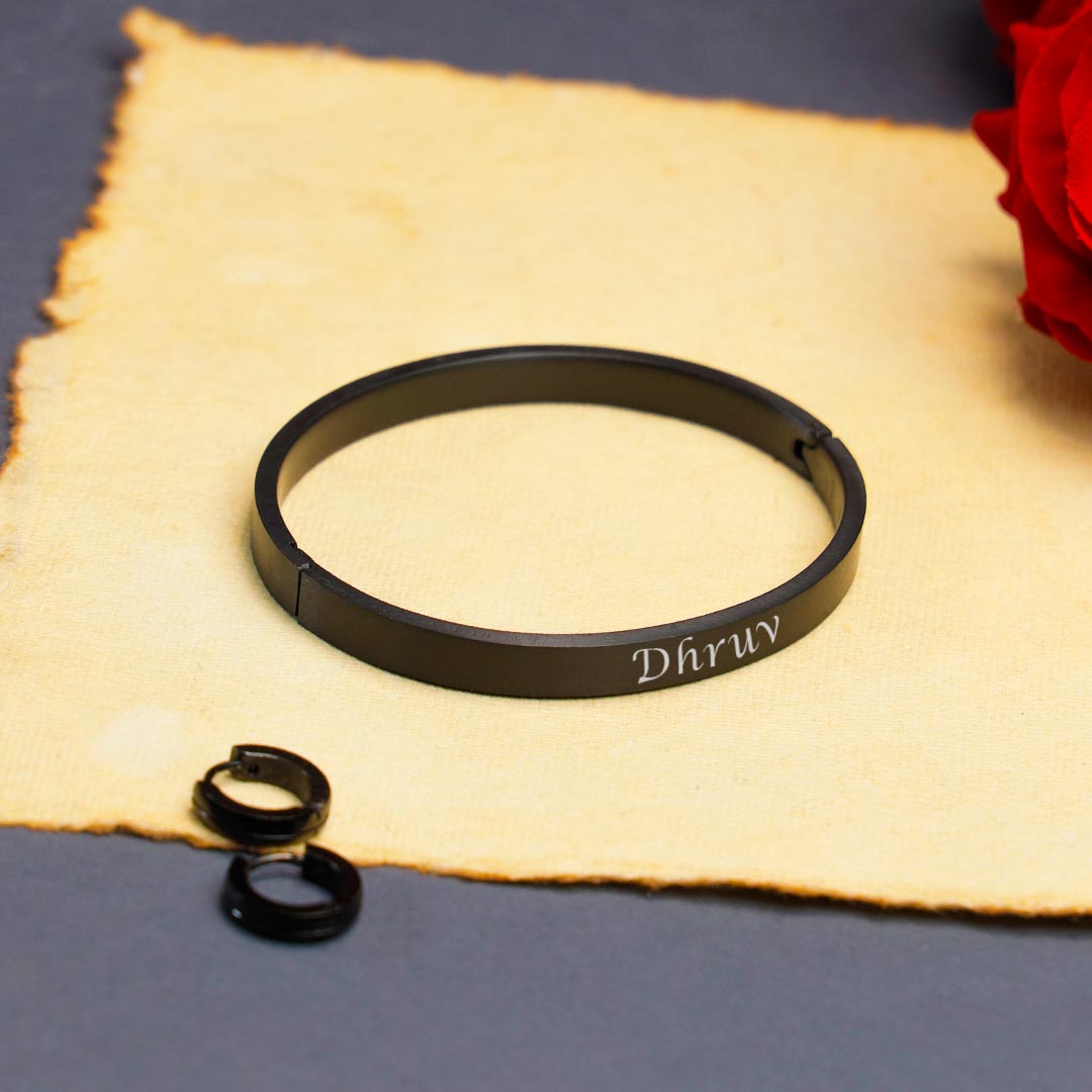 Personalized Mat Black Cuff Bracelet