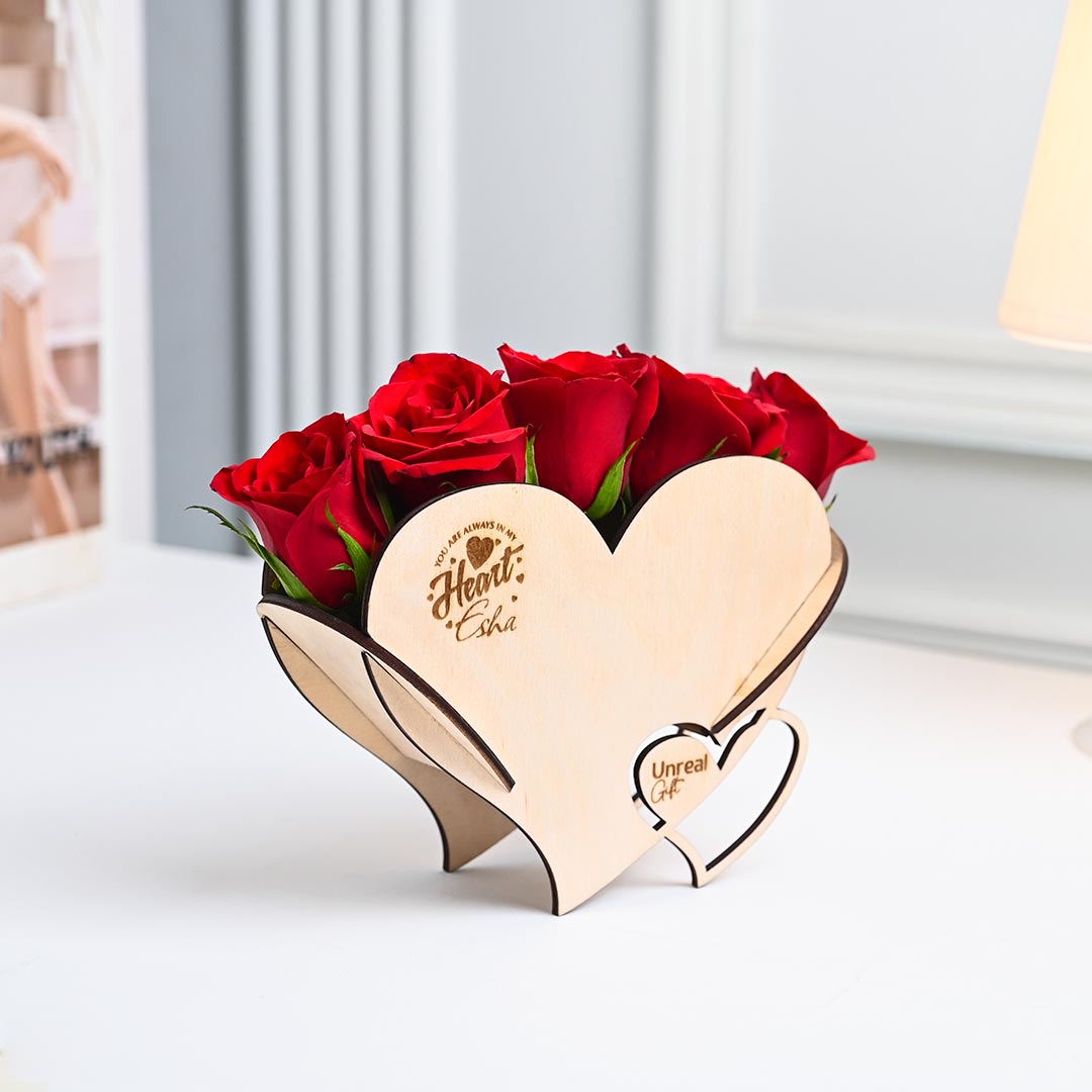 Send Personalized Sentimental Red Roses In Heart Online