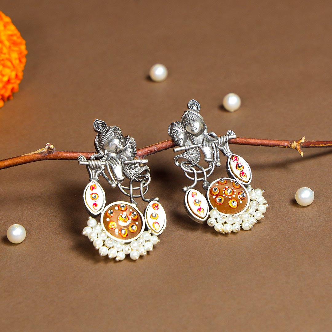 Radha Krishna Silver Replica Earrings